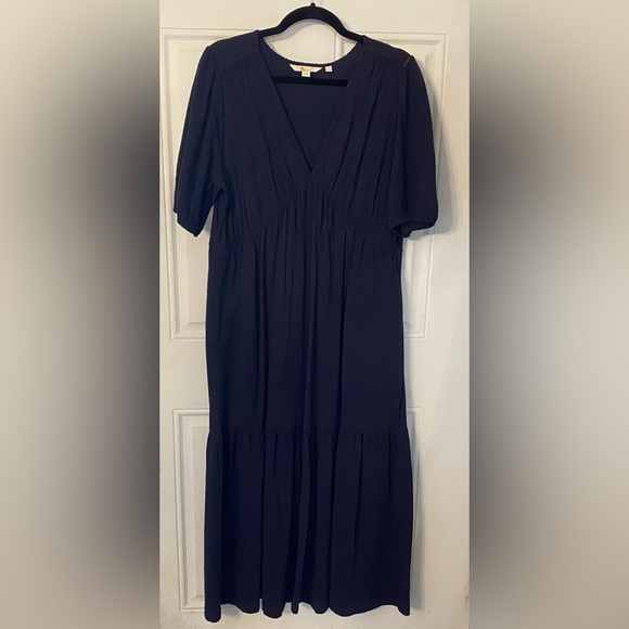 Boden Jersey Navy Seersucker Tiered Midi Dress - 14L - Picture 2 of 8